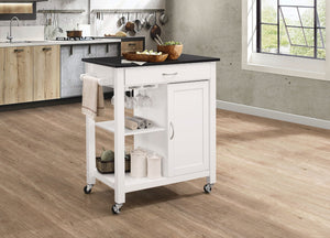 Benzara Wooden Kitchen Cart with 1 Drawer and 1 Door, Black & White BM163663 White and Black Solid Wood BM163663