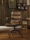 Benzara Metal & Leather Executive Office Chair, Vintage Whiskey Brown BM163668 Brown Top Grain Leather Foam Ply Iron Metal Frame BM163668