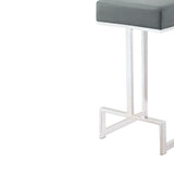 Benzara Metal Counter Height Stool, Grey BM163691 Chrome & Gray Metal & Leather BM163691