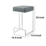 Benzara Metal Counter Height Stool, Grey BM163691 Chrome & Gray Metal & Leather BM163691