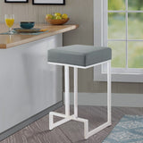 Benzara Metal Counter Height Stool, Grey BM163691 Chrome & Gray Metal & Leather BM163691