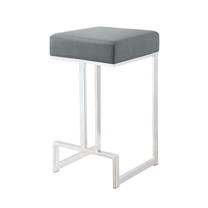 Benzara Metal Counter Height Stool, Grey BM163691 Chrome & Gray Metal & Leather BM163691