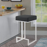 Benzara Metal Counter Height Stool, Black BM163692 Chrome & Black Metal & Leather BM163692