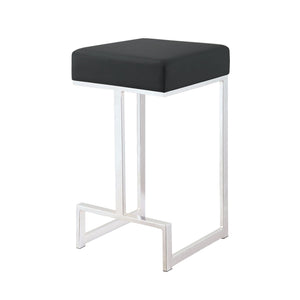 Benzara Metal Counter Height Stool, Black BM163692 Chrome & Black Metal & Leather BM163692