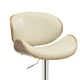 Benzara Adjustable Bar Height Stool, Cream & Walnut BM163783 Cream & Brown Wood Leather & Metal BM163783