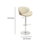 Benzara Adjustable Bar Height Stool, Cream & Walnut BM163783 Cream & Brown Wood Leather & Metal BM163783