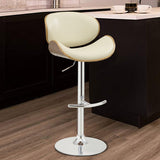 Benzara Adjustable Bar Height Stool, Cream & Walnut BM163783 Cream & Brown Wood Leather & Metal BM163783