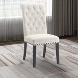 Benzara Wooden Dining Side Chair, Cream & Black, Set of 2 BM163805 Cream & Black Wood & Fabric BM163805