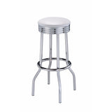 Benzara Metal Retro Ribbed Bar stool, Silver ,Set of 2 BM163822 Silver Metal & Leather BM163822