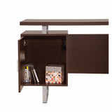 Benzara Double Pedestal Office Desk With Metal Sled Legs, Brown BM163908 Brown Wood BM163908