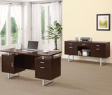 Benzara Double Pedestal Office Desk With Metal Sled Legs, Brown BM163908 Brown Wood BM163908