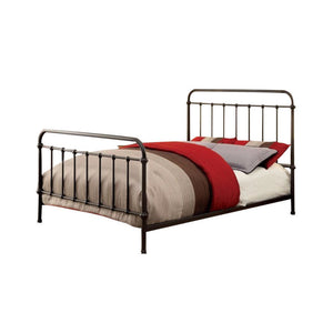 Benzara Metal Twin Size Platform Bed with Headboard & Footboard, Deep Bronze BM165987 Dark Bronze Metal BM165987