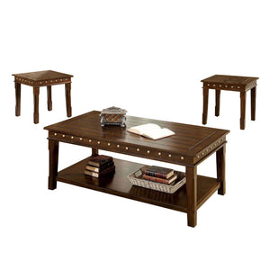 Benzara Solid Wood Coffee & End Tables Set, Dark Brown, Pack of 3 BM166158 Brown Bonded Leather BM166158