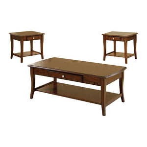 Benzara 3 piece pack of 1 Coffee Table and 2 End tables With Drawer, Brown, BM166163 Brown Wood BM166163