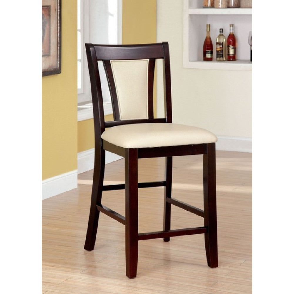 Benzara Wooden Side Chair With Padded Ivory Seat & Back, Pack Of 2, Cherry Brown BM166180 Brown, Ivory Wood & Fabric BM166180