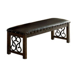 Benzara Wooden Bench With Metal Work, Rustic Walnut Brown BM166210 Brown Wood Metal & Leather BM166210