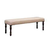 Benzara Wooden Bench With Padded Fabric Seat, Cherry Brown BM166213 Brown , Beige Wood & Fabric BM166213