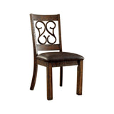 Benzara Wooden Armless Side Chair With Leather Seat, Rustic Walnut Brown, Pack of 2 BM166220 Brown Wood & Leather BM166220