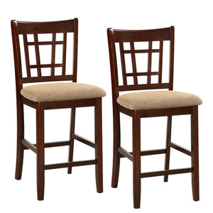 Benzara Wooden Counter Height Chair, Dark Brown & Cream, Set of 2 BM166589 Brown & Cream Solid Wood BM166589