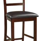 Benzara Wooden Counter Height Chair, Dark Brown, Set of 2 BM166590 Brown Solid Wood Faux Leather BM166590