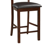 Benzara Wooden Counter Height Chair, Dark Brown, Set of 2 BM166590 Brown Solid Wood Faux Leather BM166590