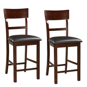 Benzara Wooden Counter Height Chair, Dark Brown, Set of 2 BM166590 Brown Solid Wood Faux Leather BM166590