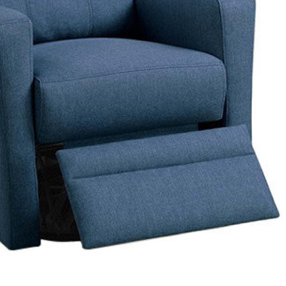 Benzara Swivel Recliner Chair In Navy Polyfiber Fabric Blue BM166610 Blue Plywood Solid PinePlastic Leg FoamFiber Battings BM166610