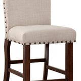 Benzara Rubber Wood High chair With Studded Trim, Cream & Cherry Brown, Set of 2 BM166612 Cream & Brown Rubber Wood BM166612