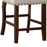 Benzara Rubber Wood High chair With Studded Trim, Cream & Cherry Brown, Set of 2 BM166612 Cream & Brown Rubber Wood BM166612