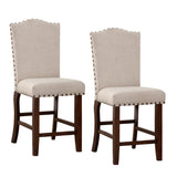 Rubber Wood High chair With Studded Trim, Cream & Cherry Brown, Set of 2