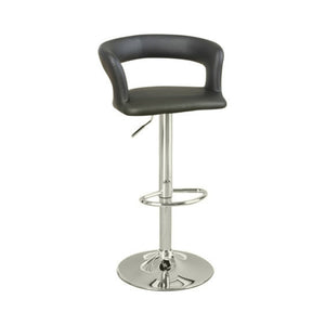 Benzara Metal Base Bar Stool With Faux Leather Seat And Gas Lift Black & Silver Set of 2 BM166615 Black & Silver Black Pvc Faux Leather Mdf BM166615