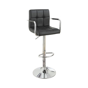 Benzara Chair Style Barstool With Faux Leather Seat And Gas Lift Black And Silver Set of 2 BM166617 Black Black Pvc Faux Leather Mdf BM166617