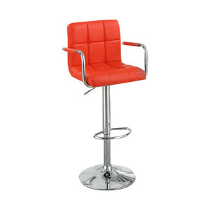 Benzara Chair Style Barstool With Faux Leather Seat And Gas Lift Red And Silver Set of 2 BM166618 Red Pvc  Faux Leather  Mdf BM166618