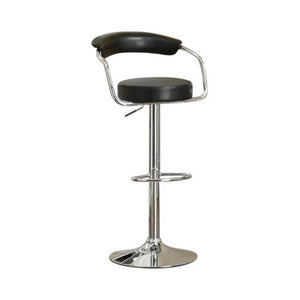 Benzara Round Seat Bar Stool With Gas Lift Black and Silver Set of 2 BM166619 Black Chrome Faxu Leather Mdf BM166619