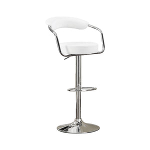 Benzara Round Seat Bar Stool With Gas Lift White and Silver Set of 2 BM166620 White Chrome Faxu Leather Mdf BM166620