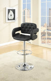 Benzara Chair Style Barstool With Tufted Seat And Back Black And Silver BM166621 Black Black Pvc Faux Leather Mdf BM166621