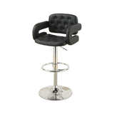 Benzara Chair Style Barstool With Tufted Seat And Back Black And Silver BM166621 Black Black Pvc Faux Leather Mdf BM166621