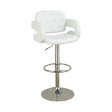 Benzara Chair Style Barstool With Tufted Seat And Back White And Silver BM166622 White White Pvc Faux Leather Mdf BM166622