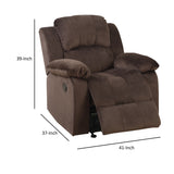 Benzara Rocker Recliner In Choco Brown Suede Fabric BM166727 Brown Chocolate Padded Suede Solid Pine Plywood BM166727