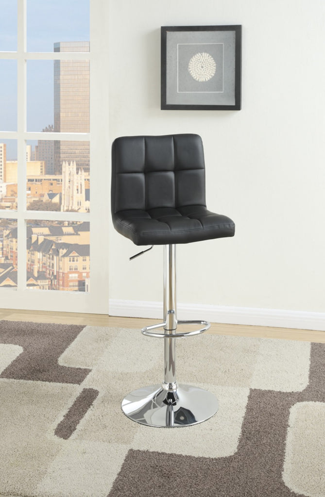 Benzara Armless Chair Style Bar Stool With Gas Lift Black And Silver Set of 2 BM167105 Black PVC Faux Leather & MDF BM167105