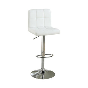 Benzara Armless Chair Style Bar Stool With Gas Lift White And Silver Set of 2 BM167106 White PVC Faux Leather & MDF BM167106