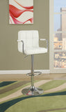 Benzara Arm Chair Style Bar Stool With Gas Lift White And Silver Set of 2 BM167107 White White PVC Faux Leather & MDF BM167107