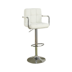 Benzara Arm Chair Style Bar Stool With Gas Lift White And Silver Set of 2 BM167107 White White PVC Faux Leather & MDF BM167107