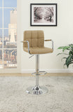 Benzara Arm Chair Style Bar Stool With Gas Lift Brown And Silver Set of 2 BM167108 Brown Brown PVC Faux Leather MDF BM167108