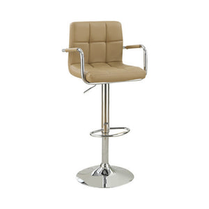 Benzara Arm Chair Style Bar Stool With Gas Lift Brown And Silver Set of 2 BM167108 Brown Brown PVC Faux Leather MDF BM167108