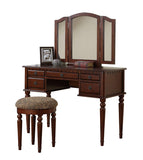 Benzara Commodious Vanity Set Featuring Stool And Mirror Cherry Brown BM167178 Brown Rubber WoodMDF / Birch Veneer BM167178