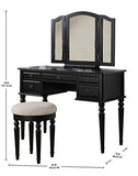 Benzara Commodious Vanity Set Featuring Stool And Mirror Black BM167179 Black Rubber WoodMDF / Birch Veneer BM167179