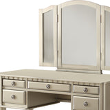 Benzara Commodious Vanity Set Featuring Stool And Mirror Silver BM167180 Silver Rubber WoodMDF / Birch Veneer BM167180