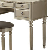 Benzara Commodious Vanity Set Featuring Stool And Mirror Silver BM167180 Silver Rubber WoodMDF / Birch Veneer BM167180