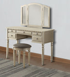 Benzara Commodious Vanity Set Featuring Stool And Mirror Silver BM167180 Silver Rubber WoodMDF / Birch Veneer BM167180